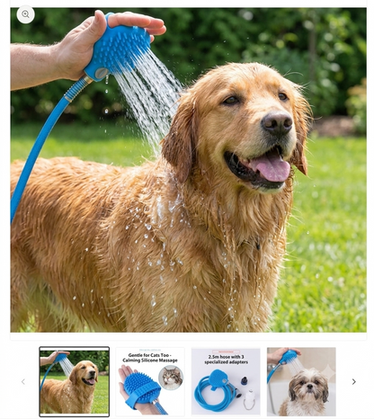 Handheld Pet Bathing Sprayer & Massage Grooming Brush - Outdoor Dog Shower Attachment